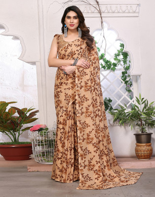 Divastri Geometric Print, Printed Daily Wear Georgette Saree(Brown)