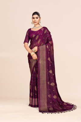 Sanskriti Synthetics Printed Handloom Chiffon Saree(Magenta)