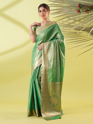 Divastri Woven, Embellished Kanjivaram Pure Silk, Silk Blend Saree(Light Green)