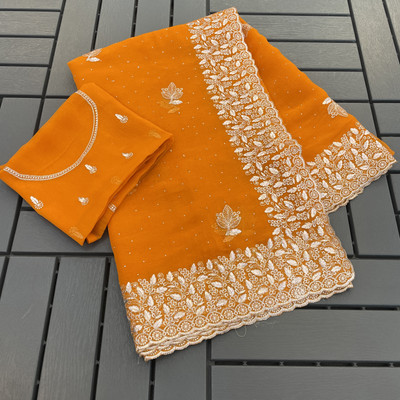 ZOYAL ENTERPRISE Embroidered Bollywood Organza Saree(Orange)