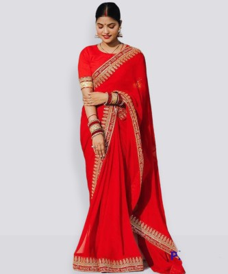 ravya fashions Self Design Bollywood Cotton Silk Saree(Red)