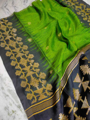 S.K. HOUSE Self Design Handloom Linen Saree(Multicolor)
