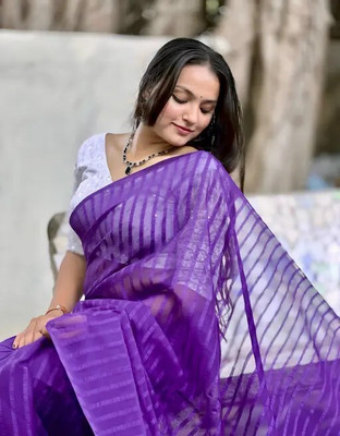 Amavii Striped Bollywood Georgette Saree(Purple)