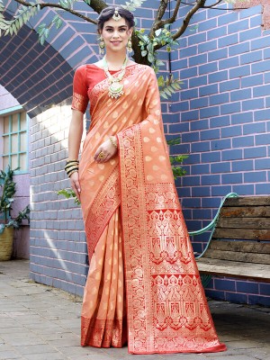 Divastri Woven Banarasi Art Silk Saree(Orange)