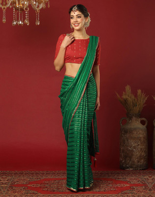 Tasrika Woven, Embellished Bollywood Chiffon, Georgette Saree(Green)