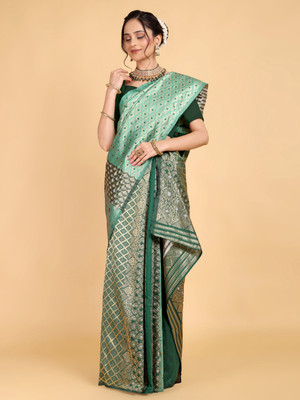 ROSEVILLA Applique Mekhela Chador Silk Blend Saree(Green)