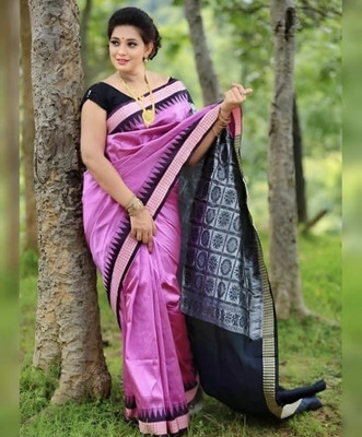 Ansari Fabrics Temple Border Sambalpuri Art Silk Saree(Magenta)