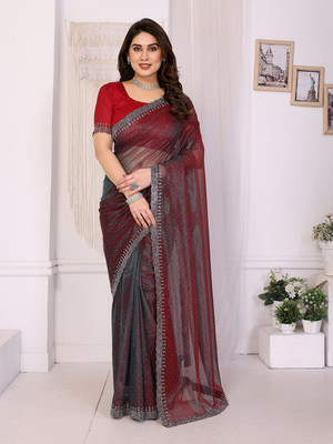 Anand Sarees Embellished Bollywood Net, Lace Saree(Maroon)