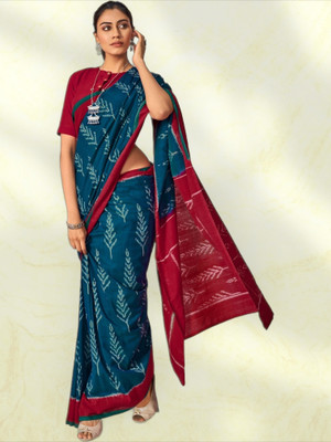 baratheon Printed Bollywood Cotton Blend Saree(Blue)