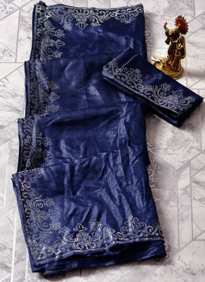 Dharam Creation Solid/Plain, Embellished, Self Design Bollywood Georgette Saree(Blue)