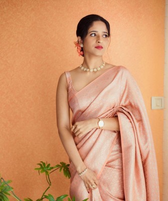 Nimidiya Woven Kanjivaram Pure Silk, Art Silk Saree(Pink)