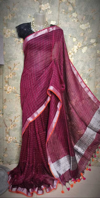 AMIT STORE Self Design Handloom Cotton Linen Saree(Magenta)