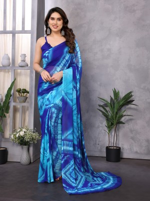 THE URBAN DIVA Printed Bollywood Georgette Saree(Blue, Light Blue)