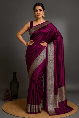 Sijileen Woven Banarasi Satin Saree(Magenta)