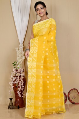 PuJoy Paisley, Embellished, Self Design, Woven Tant Pure Cotton Saree(Yellow)