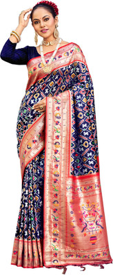 AARVI FASHION Woven Daily Wear Silk Blend Saree(Blue)