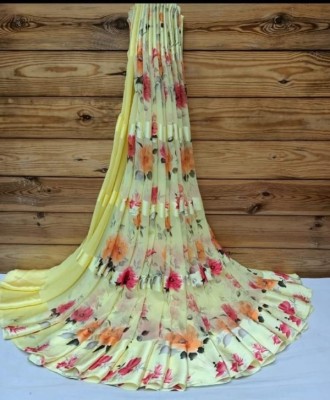 Hensi sarees shop Printed Banarasi Georgette, Art Silk Saree(Pack of 2, Red, Yellow)