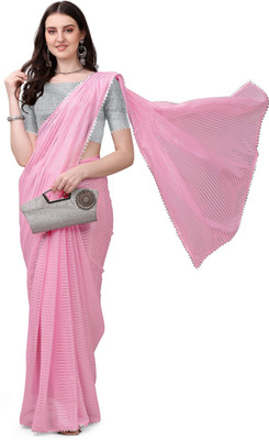 HouseOfCommon Solid/Plain Bollywood Georgette Saree(Pink)