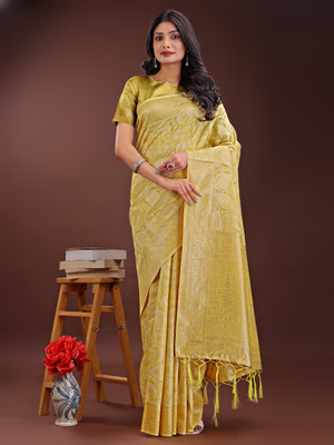 Tasrika Woven Kanjivaram Cotton Silk Saree(Mustard)
