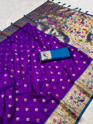 Sindharat Fashion Woven Paithani Cotton Silk Saree(Purple)