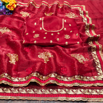 KHRITI FAB Embroidered Bollywood Jimmy choo Saree(Red)