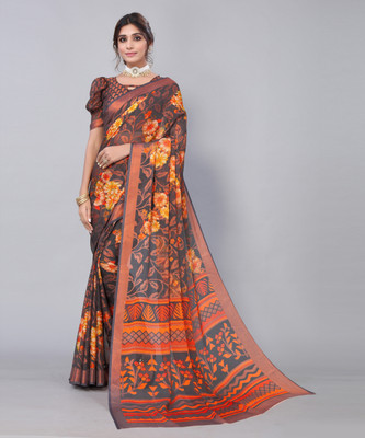Nirvaan Printed Bollywood Chiffon Saree(Grey)