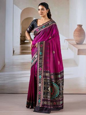 Sareemall Printed Patola Silk Blend Saree(Magenta)