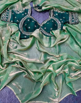 HouseOfCommon Embellished Bollywood Chiffon Saree(Green)