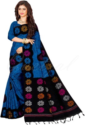 Quetzal Printed Sambalpuri Pure Cotton Saree(Blue)