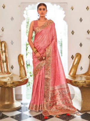 Divastri Printed Madurai Silk Blend Saree(Pink)