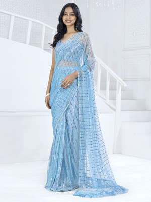 Divastri Embellished Bollywood Lycra Blend Saree(Blue)