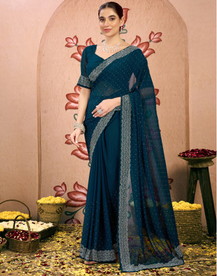 Satrani Printed Bollywood Georgette Saree(Blue)