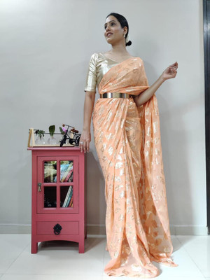 Muskan Collection Self Design Kanjivaram Georgette Saree(Orange)