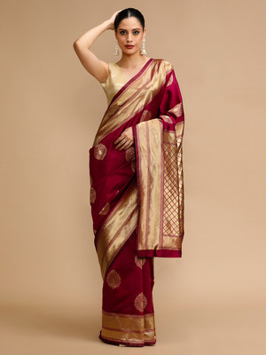 House of Pataudi Woven Banarasi Silk Blend Saree(Maroon)