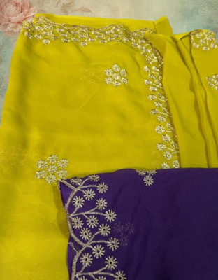 MR ENTERPRISE Embroidered, Floral Print Assam Silk Georgette Saree(Yellow)