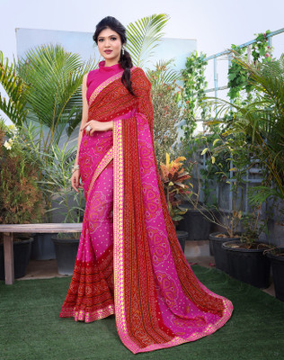 YASHIKA Printed Bollywood Georgette, Lace Saree(Pink)