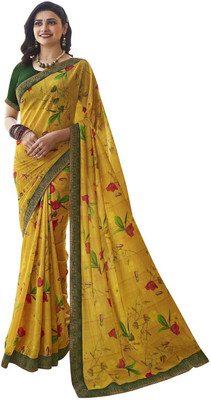 ROOP SUNDARI SAREES Printed Bollywood Georgette Saree(Yellow)