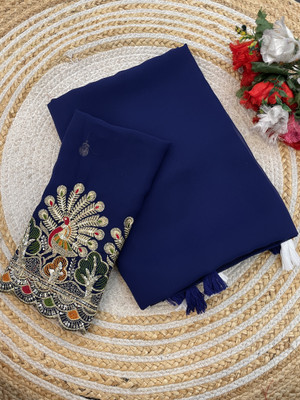 PIYA DESIGNER Solid/Plain, Self Design Bollywood Georgette Saree(Dark Blue)