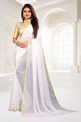 Florona Enterprise Polka Print Daily Wear Chiffon Saree(White)
