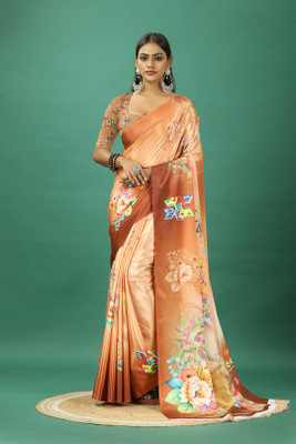 Virendra Textiles Self Design Bollywood Satin Saree(Orange)