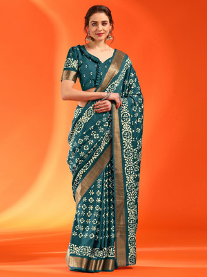 Sareemall Printed Madurai Silk Blend Saree(Dark Blue)