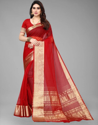 Banaras silk palace Dyed Bollywood Organza Saree(Red)