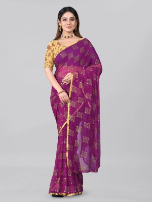 JV Fashion Printed Chanderi Chiffon Saree(Purple)