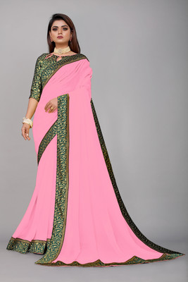 Georgette Saree Solid/Plain Jamdani Georgette, Crepe Saree(Pink)