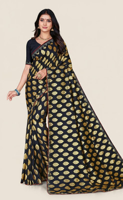 saaree Printed, Woven, Self Design Bollywood Georgette, Silk Blend Saree(Black)