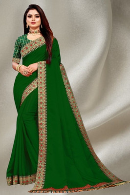 TRENDYRETRO Solid/Plain Daily Wear Art Silk Saree(Green)