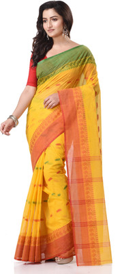 TANTLOOM Paisley Handloom Handloom Pure Cotton Saree(Yellow)