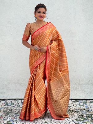 Tasrika Woven Bollywood Tissue Saree(Orange)