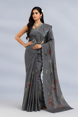 SIRINIKAA FASHIONS Floral Print Bollywood Supernet Saree(Grey)