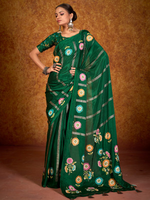ANOUK Printed Daily Wear Chiffon Saree(Green)